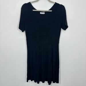 Vintage Black Babydoll Stretch Jersey Knit Short Sleeve Mini Dress Fit Flare 90s